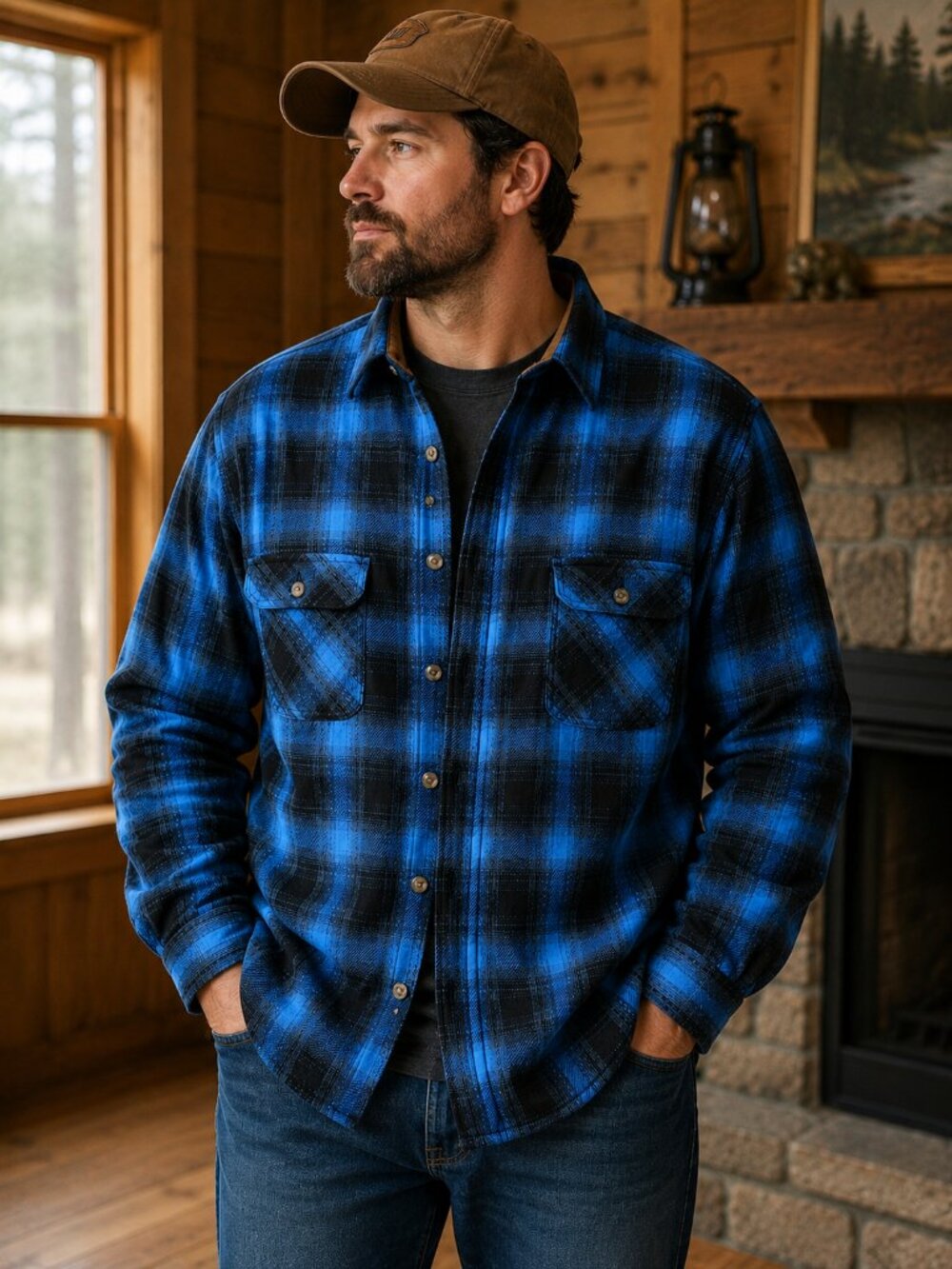 Field & Stream Blue Black Plaid Heavyweight Flannel Shirt Jacket XL